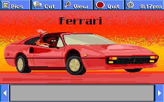 Electric Jigsaw (DOS) screenshot: Picture Ferrari is animated with a passenger (VGA)