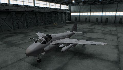 Ace Combat X: Skies of Deception (PSP) screenshot: A-6E Intruder in hangar