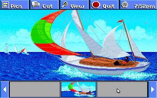 Electric Jigsaw (DOS) screenshot: Sailboat picture is examined (VGA)