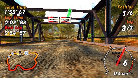 SEGA Rally Revo (PSP) screenshot: In pursuit using the first-person perspective.
