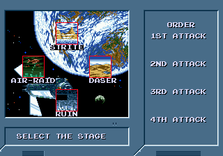 Lightening Force: Quest for the Darkstar (Genesis) screenshot: Selecting the missions
