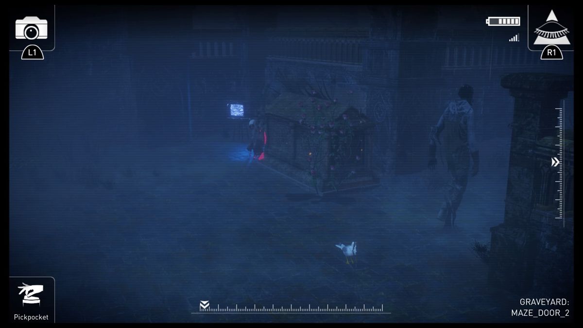 République (PlayStation 4) screenshot: Episode 4 - For some reason, birds don't seem to react to Mammoth's presence