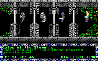Prophecy (DOS) screenshot: The four elemental keys open this set of doors. They lead to Trinadon, the castle of Krellane, the evil lord you seek to slay.