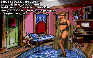 Leather Goddesses of Phobos! 2: Gas Pump Girls Meet the Pulsating Inconvenience from Planet X (DOS) screenshot: A prostitute