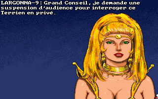 Leather Goddesses of Phobos! 2: Gas Pump Girls Meet the Pulsating Inconvenience from Planet X (DOS) screenshot: Barbarella-like girl