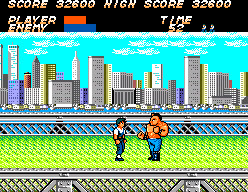 Vigilante (SEGA Master System) screenshot: This fatso boss needs a good kick in the balls to be defeated