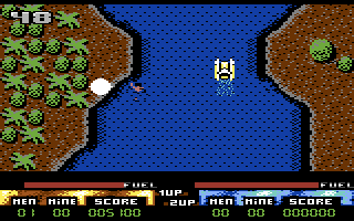 Pro Powerboat Simulator (Commodore 64) screenshot: Navigating the river...