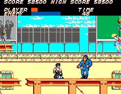 Vigilante (SEGA Master System) screenshot: This suit is guarding your precious girl