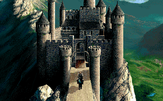 Ishar 3: The Seven Gates of Infinity (DOS) screenshot: A knight outside the castle (introduction)