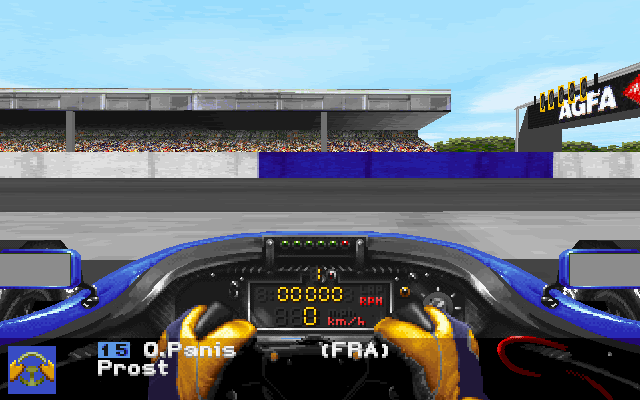 Prost Grand Prix 1998 (DOS) screenshot: Waiting to leave the pits