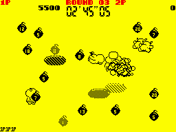 Psycho Pigs UXB (ZX Spectrum) screenshot: Taking cover on the ground