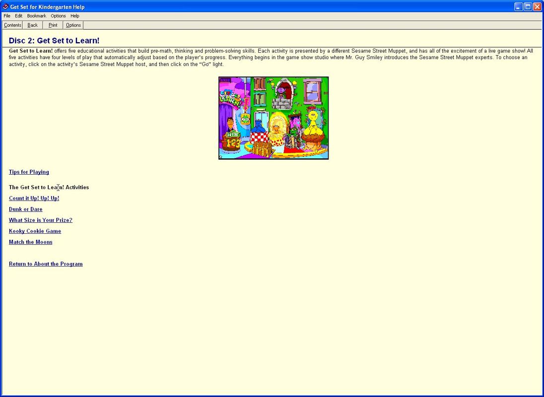 Sesame Street: Kindergarten (Windows) screenshot: The parent's guide opens in a new window