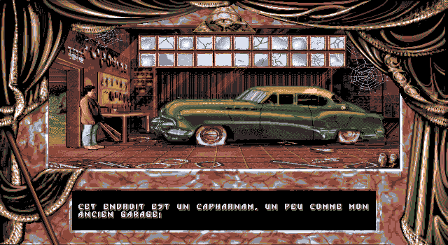 Dark Seed (DOS) screenshot: This car in the garage doesn't look drivable