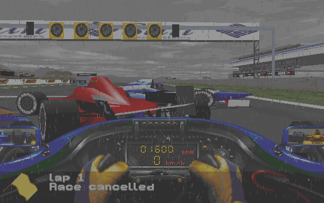 Prost Grand Prix 1998 (DOS) screenshot: A starting grid pile-up