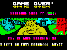 Psycho Pigs UXB (ZX Spectrum) screenshot: Game over