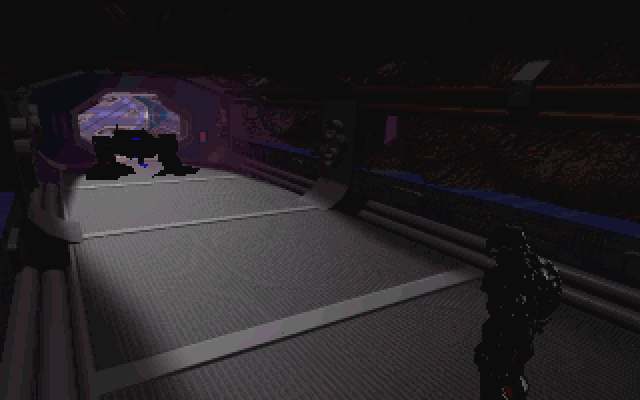 BioForge (DOS) screenshot: Lex in a tight situation.