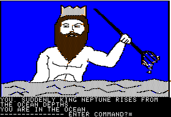 Hi-Res Adventure #4: Ulysses and the Golden Fleece (Apple II) screenshot: King Neptune is here!
