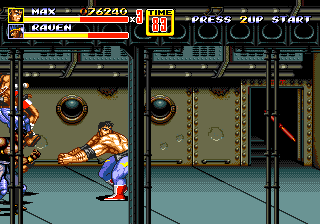 Streets of Rage 2 (Genesis) screenshot: Stage 5 takes place on a boat. Here Max spins around using his knuckle bomb attack