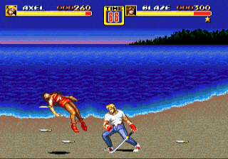 Streets of Rage 2 (Genesis) screenshot: Axel wacking Blaze with a weapon