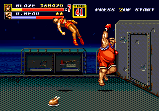 Streets of Rage 2 (Genesis) screenshot: Stage 5: Boss R. Bear has a mighty uppercut