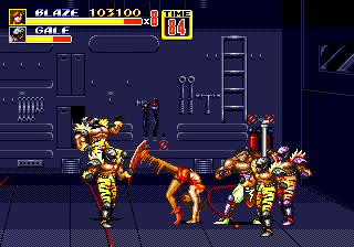 Streets of Rage 2 (Genesis) screenshot: Stage 2: Inside the truck Blaze uses her special attack; an acrobatic backflip