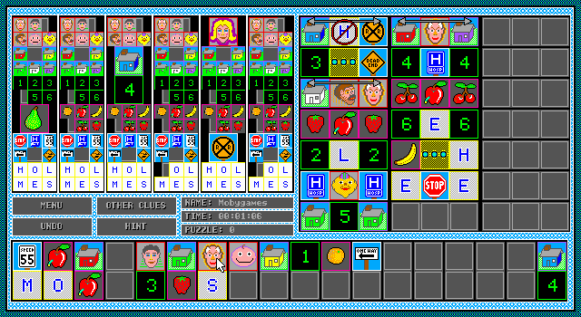 Sherlock (DOS) screenshot: The blue house and 4 are in the same column