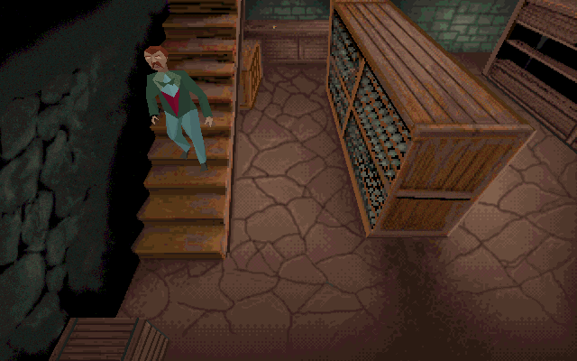 Alone in the Dark (Macintosh) screenshot: Looking for an old bottle of wine ?