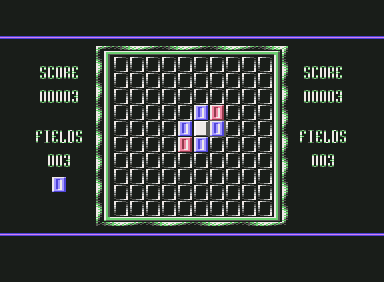 Magnetic (Commodore 64) screenshot: Central tile is converted to Red