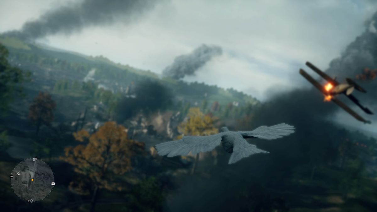Battlefield 1 (PlayStation 4) screenshot: Flying a carrier pigeon back to HQ to request fire support