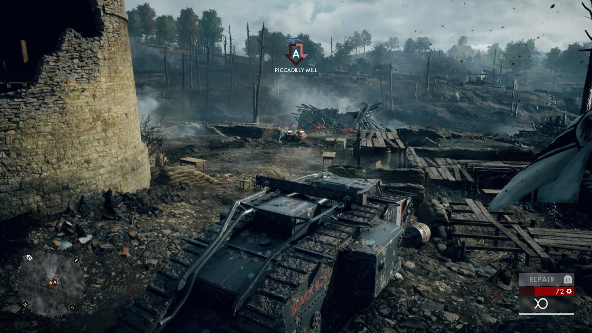 Battlefield 1 (PlayStation 4) screenshot: In order to capture enemy point you need to clear the area of enemy presence and remain there for a short period of time