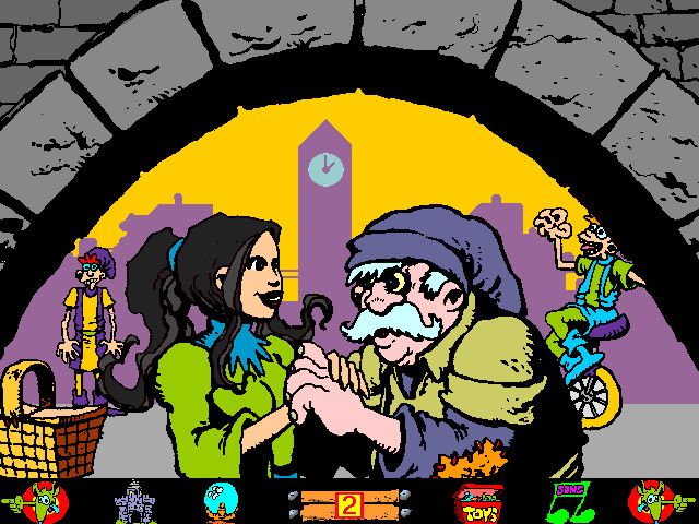 Hunchback of Notre Dame (Windows 3.x) screenshot: Page 2-- Esmerelda and her father