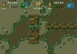 Soldiers of Fortune (Genesis) screenshot: Find the keys to raise the bridges