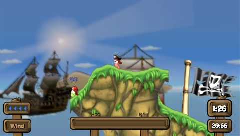 Worms: Open Warfare 2 (PSP) screenshot: Running towards my enemy.