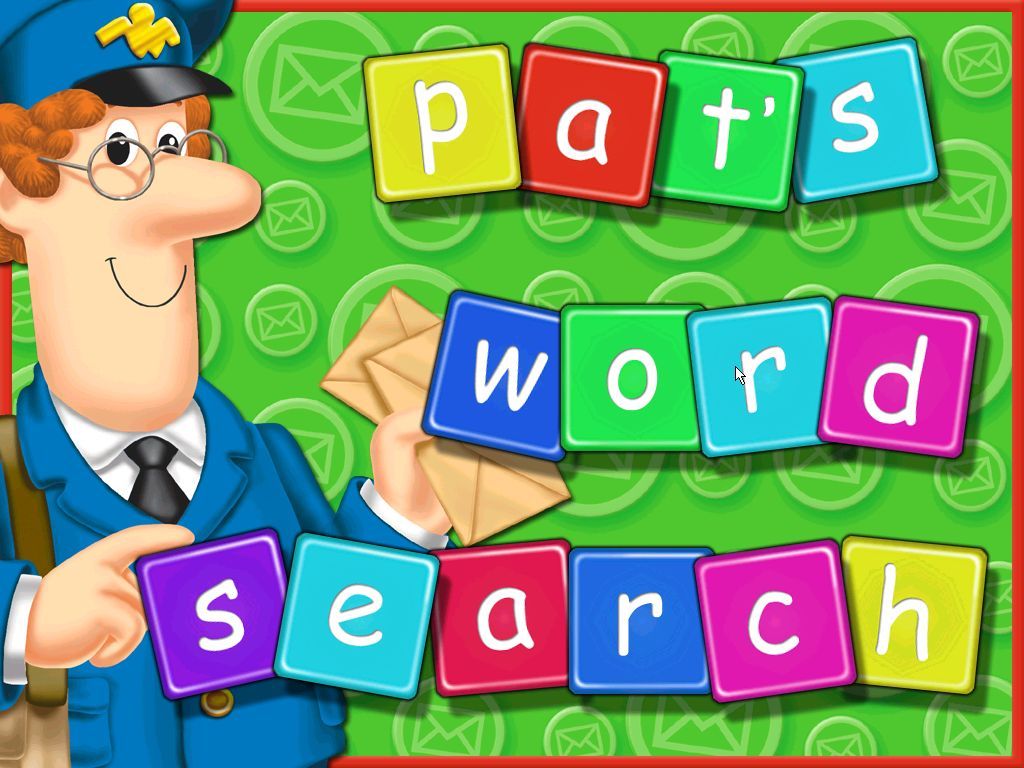 Postman Pat Activity Centre (Windows) screenshot: Word Search: This is the game's load screen. all games have a colourful introduction screen similar to this