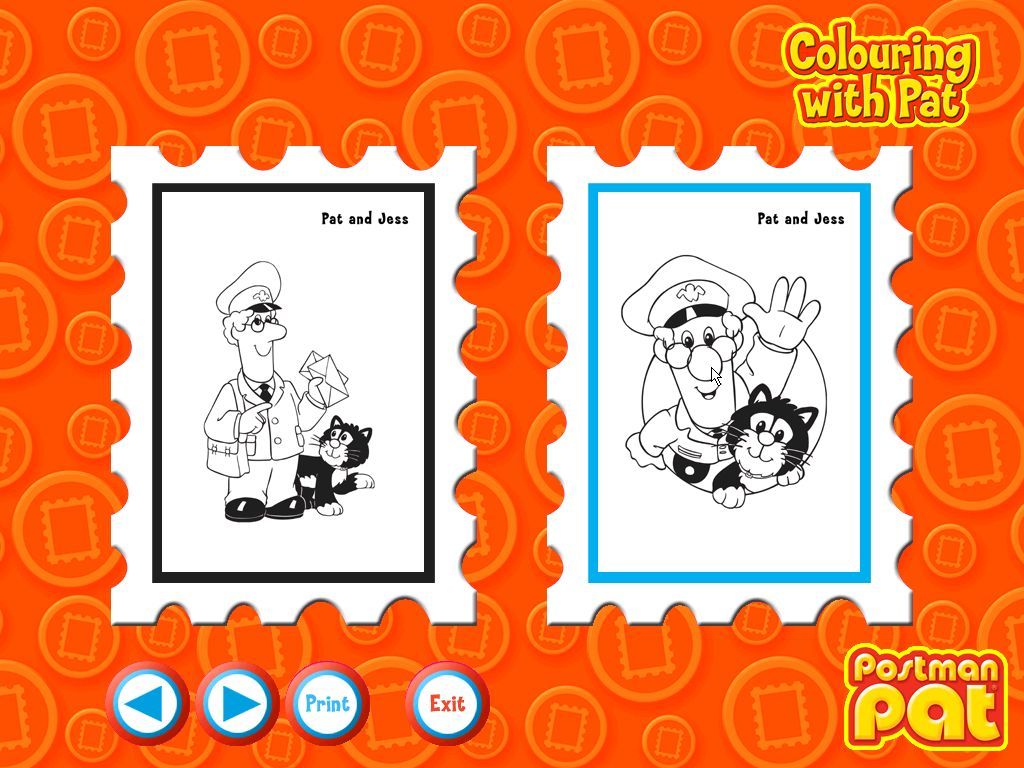 Postman Pat Activity Centre (Windows) screenshot: Colouring with Pat: the player prints off a picture and paints / crayons it