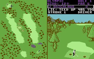 World Tour Golf (Commodore 64) screenshot: Teeing off...