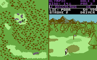 World Tour Golf (Commodore 64) screenshot: Near the green...