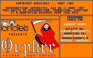 Orphée: Voyage aux Enfers (Amstrad CPC) screenshot: Main screen