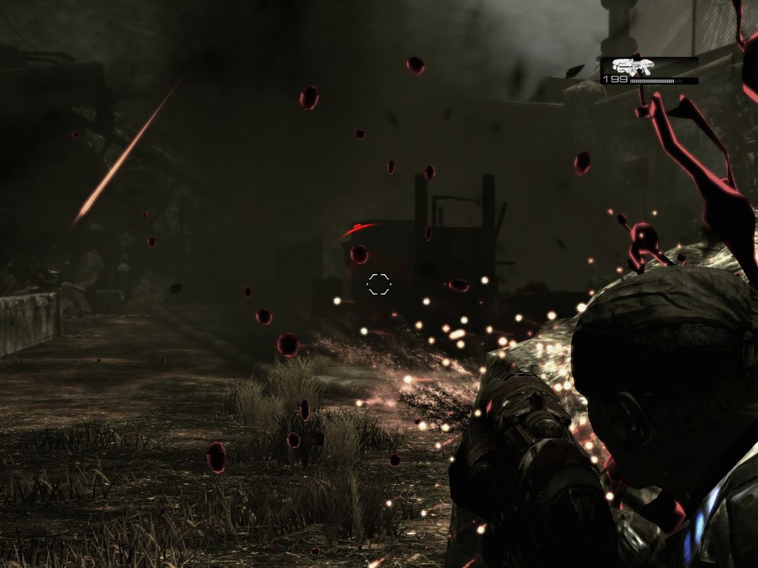 Gears of War (Windows) screenshot: Because of all the dirt I need to fire blind.