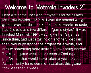 Motorola Invaders 2 (Amiga) screenshot: Some background information