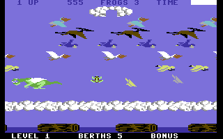 Frogger II: ThreeeDeep! (Commodore 64) screenshot: Watch out for the dragon when in the sky!