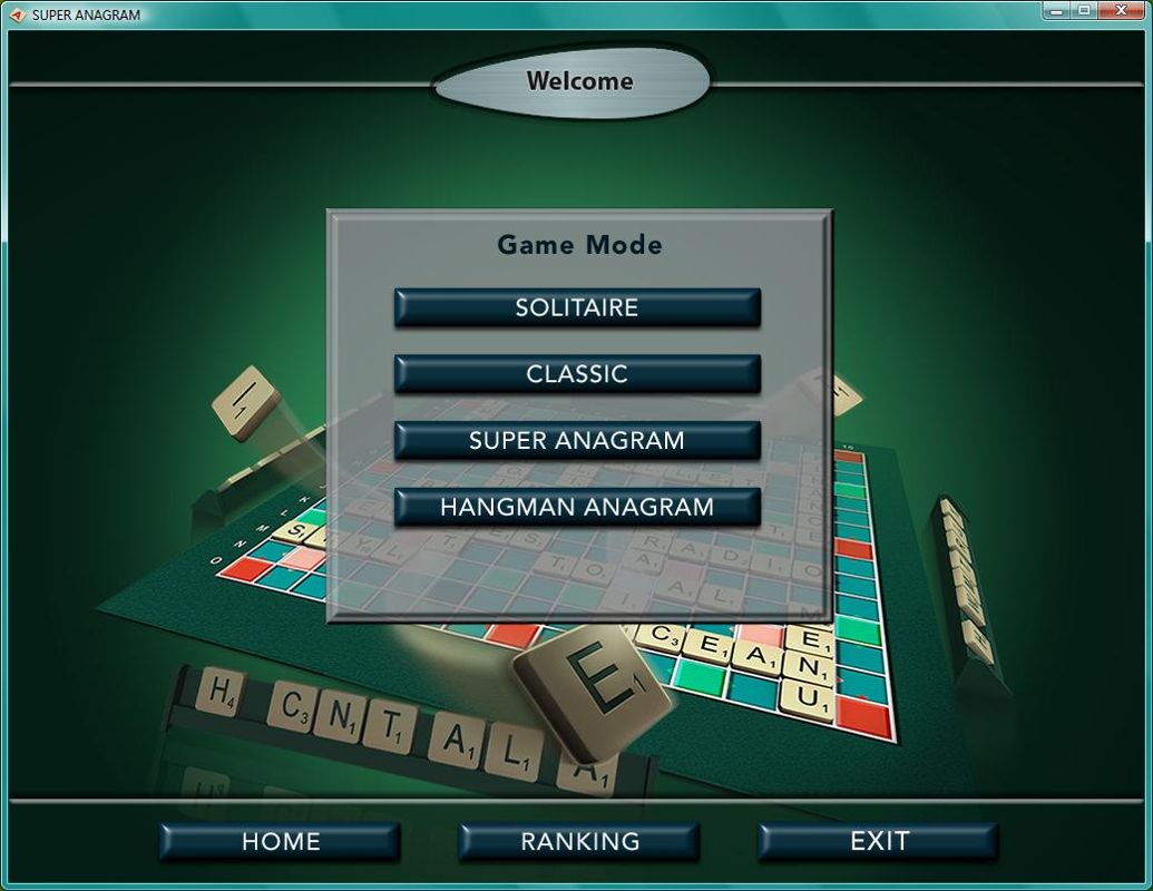 Super Anagram Jeux de lettres (Windows) screenshot: Game selection screen.