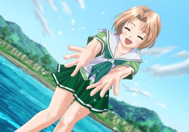 Love Songs Adv: Futaba Riho 14-sai - Natsu (PlayStation 2) screenshot: Splashing about