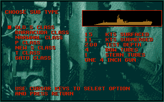 Silent Service II (Atari ST) screenshot: Ship selection.