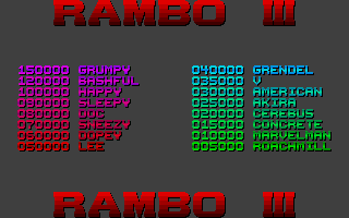 Rambo III (Atari ST) screenshot: High Scores.