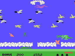 Frogger II: ThreeeDeep! (ColecoVision) screenshot: Avoid the dragon way up in the clouds!