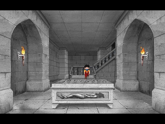 Hariboy's Quest (DOS) screenshot: The church crypt