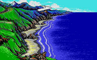 California Games II (Atari ST) screenshot: Flying above coast.