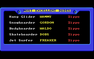 California Games II (Atari ST) screenshot: Most excellent dudes list.