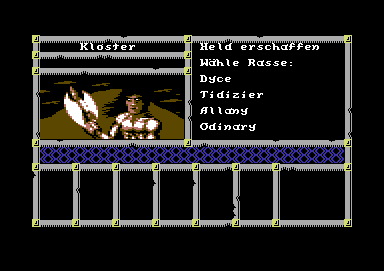 Spirit of Adventure (Commodore 64) screenshot: Creating a warrior